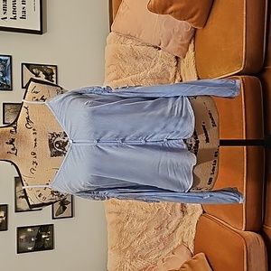 Blue with White Pin Strip Tank-Cold Shoulder-Long Sleeve Crop Top